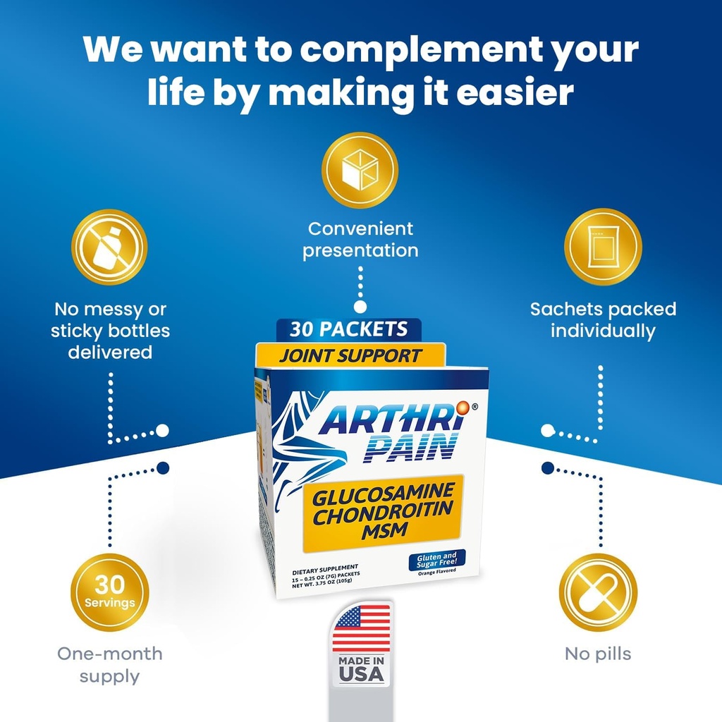 Arthripain – Joint Support Cartilage Repair Supplement – Clinically Tested Joint Juice - Ligament Relief Support – Glucosamine Chondroitin MSM – Swollen Knee Treatment –Sugar-Free – Made in US - 30ct 5