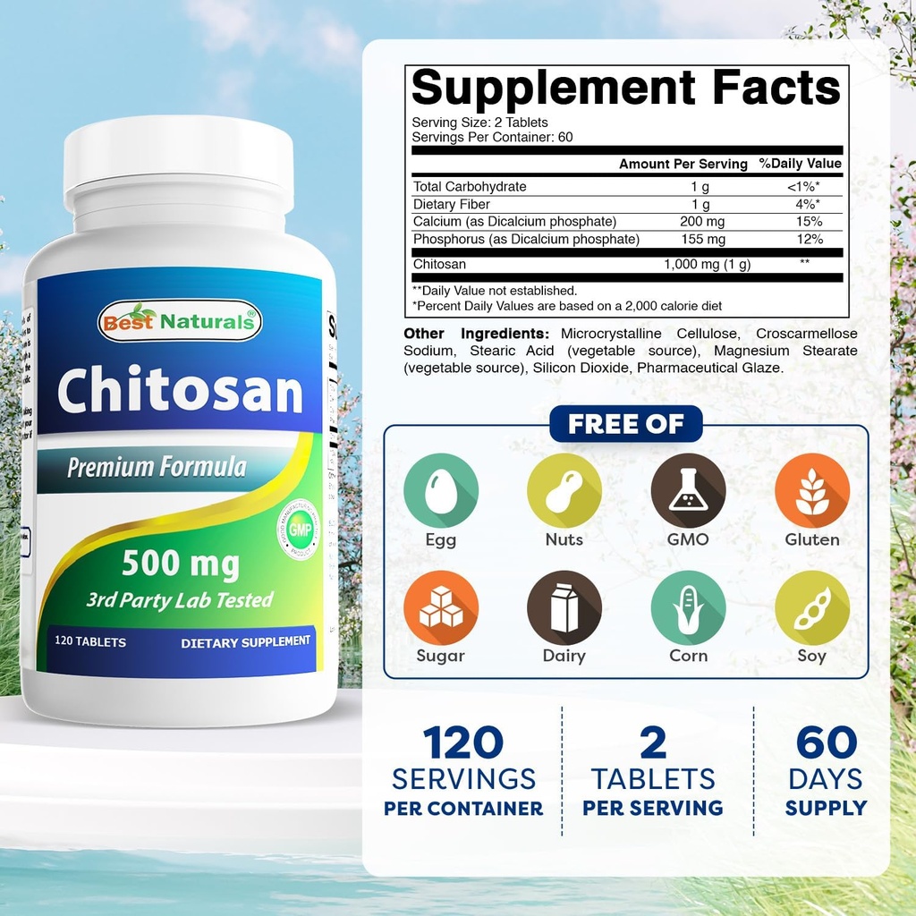 Best Naturals -- Chitosan -- 500 mg -- 120 Tablets 3