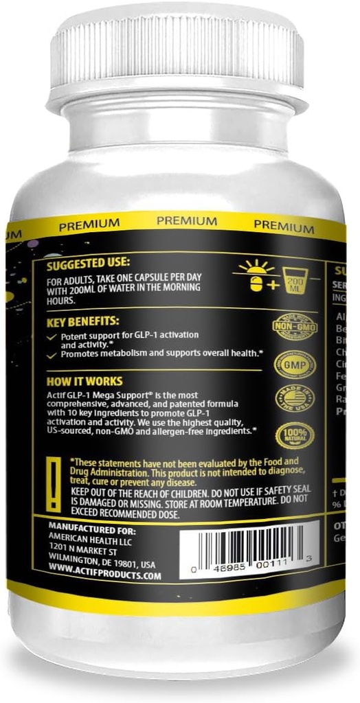 ACTIF GLP-1 Mega Support with 10 Advanced Weight Factors and Probiotics, GLP-1 Activator and Metabolism Support, Non GMO, Made in USA, 60 Count 3