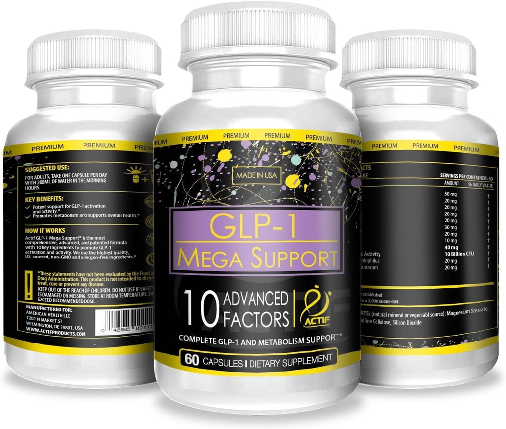 ACTIF GLP-1 Mega Support with 10 Advanced Weight Factors and Probiotics, GLP-1 Activator and Metabolism Support, Non GMO, Made in USA, 60 Count 5