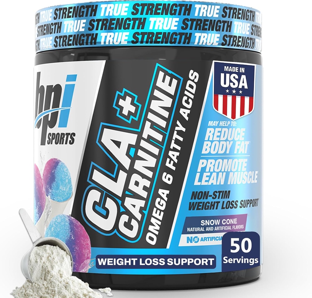BPI Sports CLA+Carnitine – CLA L Carnitine & Linoleic Acid – L Carnitine Supplement for Weight Loss, Metabolism & Lean Muscle – Caffeine Free – Snow Cone – 50 Servings – 12.34 oz 2