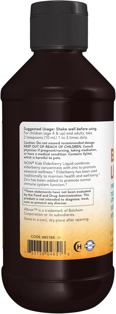 NOW Supplements, Liquid Elderberry for Kids with Zinc and Astragalus, Immune Support*, 8-Ounce, packaging may vary 4
