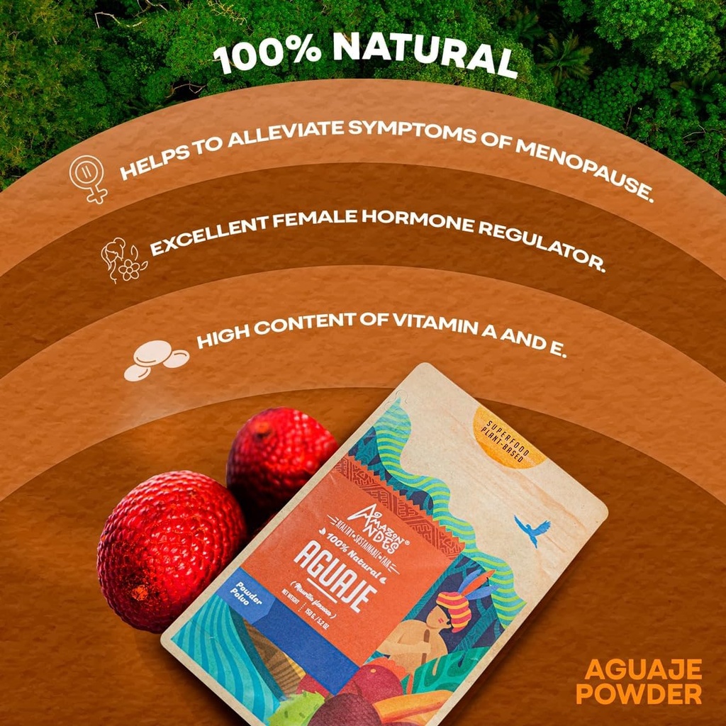 Andes Aguaje Fruit Powder - Buriti Wild Harvested in Peru - Support Menstrual Disorder - Non-GMO Allegen-Free & Vegan - Halal - Contains Phytoestrogens - 5.2 Ounce (40 Servings) 4