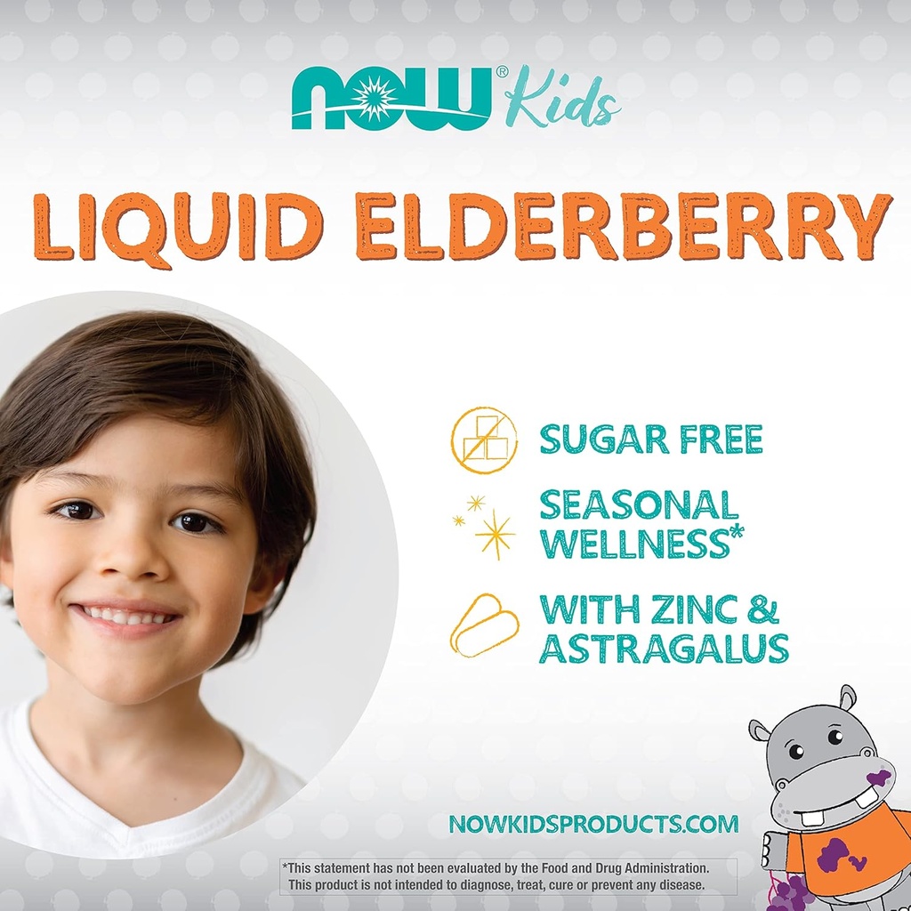 NOW Supplements, Liquid Elderberry for Kids with Zinc and Astragalus, Immune Support*, 8-Ounce, packaging may vary 5