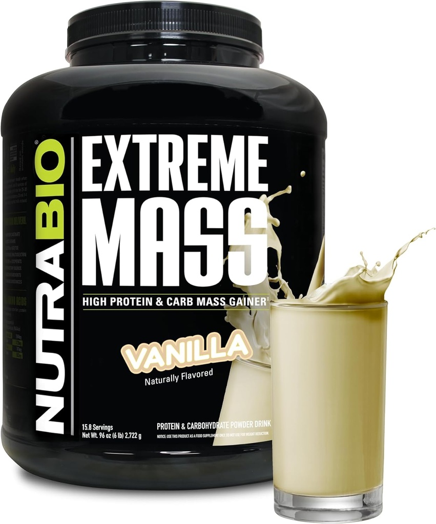 NutraBio Extreme Mass Gainer Protein Powder, 53G Protein, Clean Weight Gainer, Increase Muscle Mass, Full Spectrum Amino Acid - Vanilla, 6 Pound 2