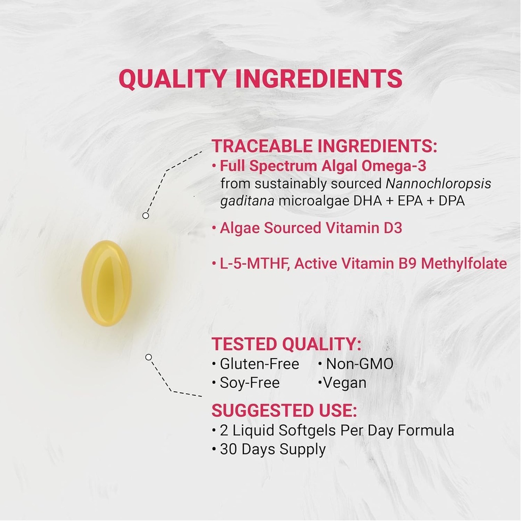 Naturalis Vegan Prenatal with Full Specrum Omega-3 | Algae DHA, EPA, DPA, Vitamin D3 & Active Folate L 5-MTHF | Vegan Society Certified, Sustainably Sourced, Non-GMO & Soy Free | 60 Veggie Softgels 5