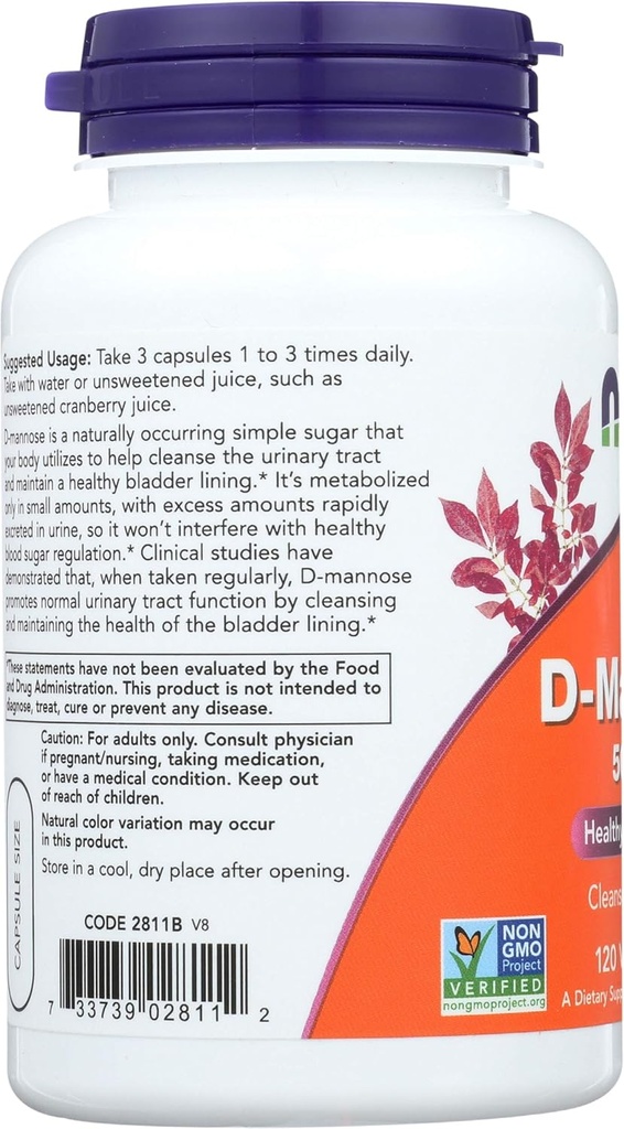 Now Foods D-Mannose, 120 Caps 500 mg (Pack of 3) 6