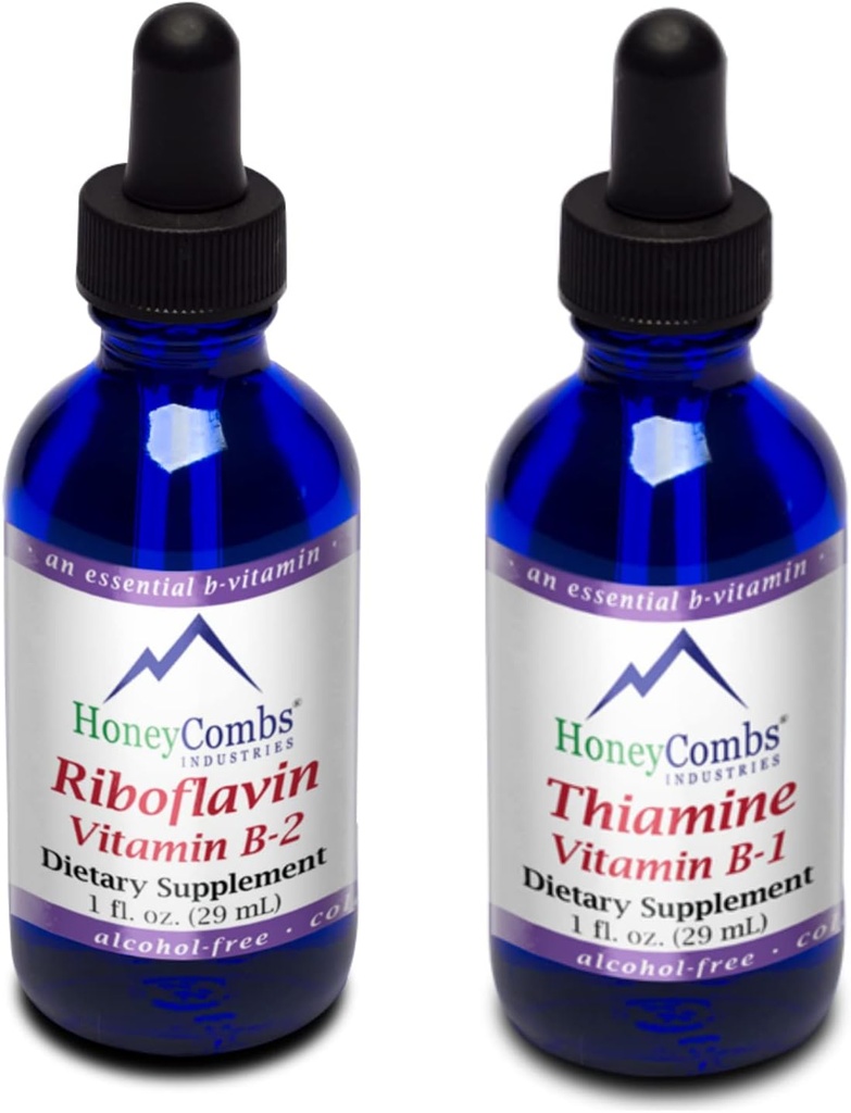 HoneyCombs Vitamin B2 (Riboflavin) Drops - 1 Fl Oz + Vitamin B1 (Thiamine) Drops- 1 Fl oz 2