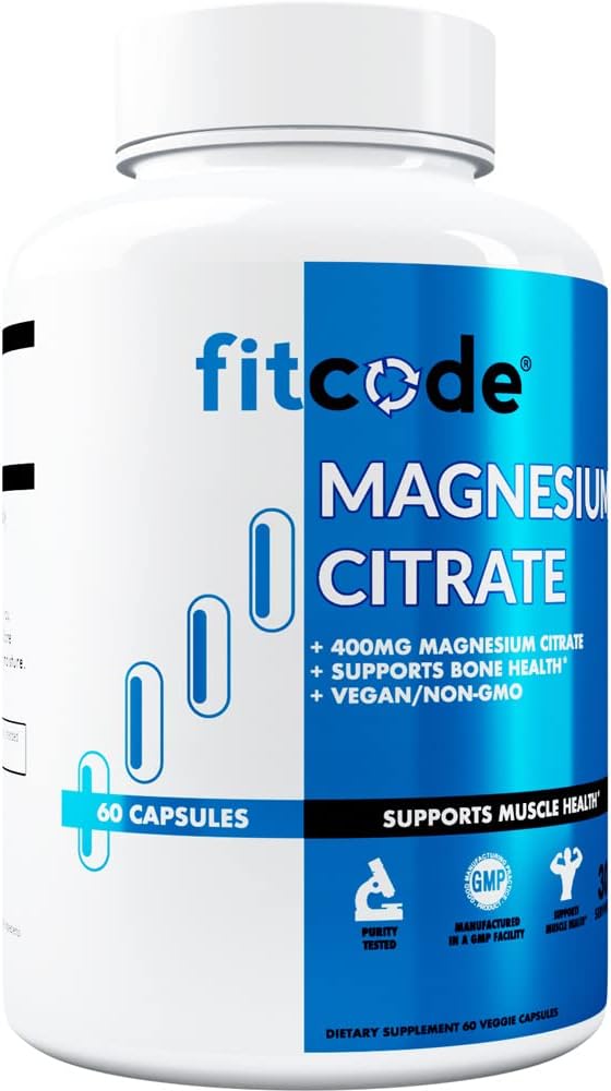 Fitcode Magnesium Citrate Capsules 400mg - Muscle and Bone Health Magnesium Supplement with Pure Magnesium Citrate for Muscle Relaxation & Bone Strength - 60 Veggie Magnesium Capsules for Heart Health 5