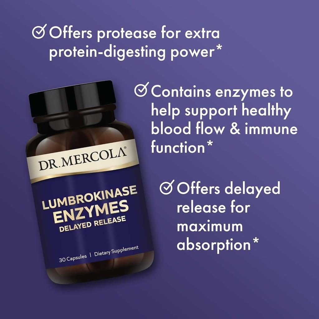 Dr. Mercola Lumbrokinase Enzymes - Delayed Release Formula - Dietary Supplement for Cardiovascular & Energy Support - Non-GMO, Gluten-Free & Soy-Free - 30 Capsules (30 Servings), 3 Pack 5