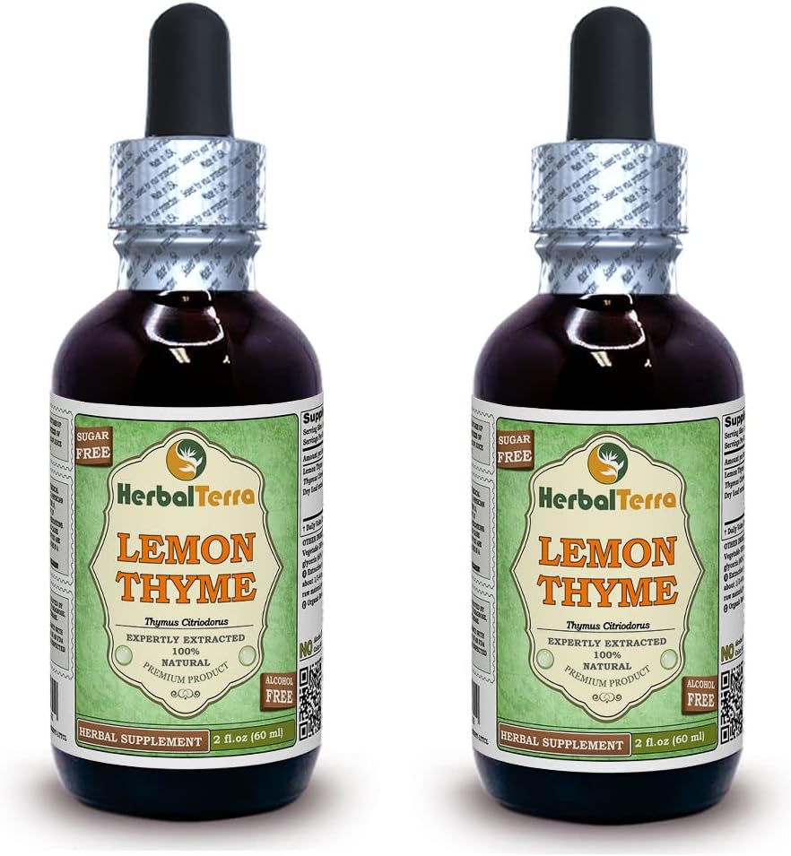 Lemon Thyme (Thymus x Citriodorus) Tincture, Organic Dried Herb Liquid Extract (Brand Name: HerbalTerra, Proudly Made in USA) 2 fl.oz (60 ml) 5