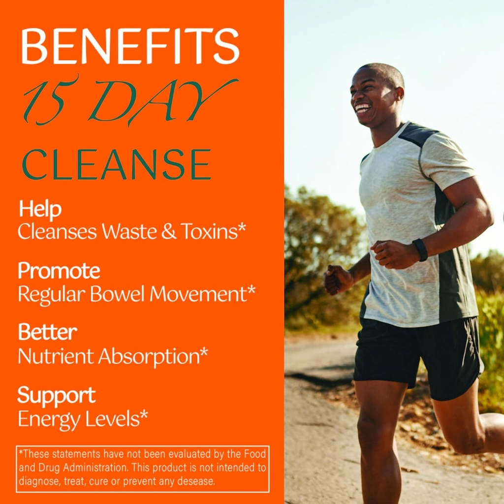 15 Day Cleanse Gut Support, Advanced Gentle Daily Colon Gut Cleanse Detox for Women & Men with Senna, Cascara Sagrada, Psyllium Husk and Probiotic, 15 Capsules 5