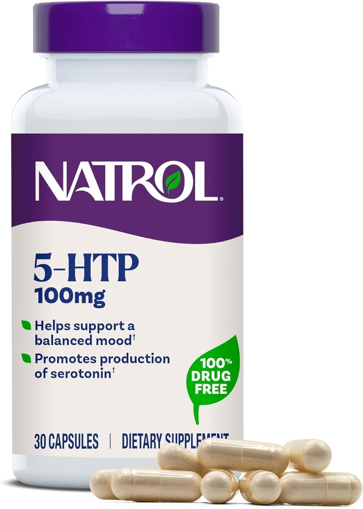 Natrol Mood + Stress 5-HTP 100 mg, Dietary Supplement for a Balanced Mood, Capsules for Adults, 30 Capsules, Up to a 30 Day Supply 2