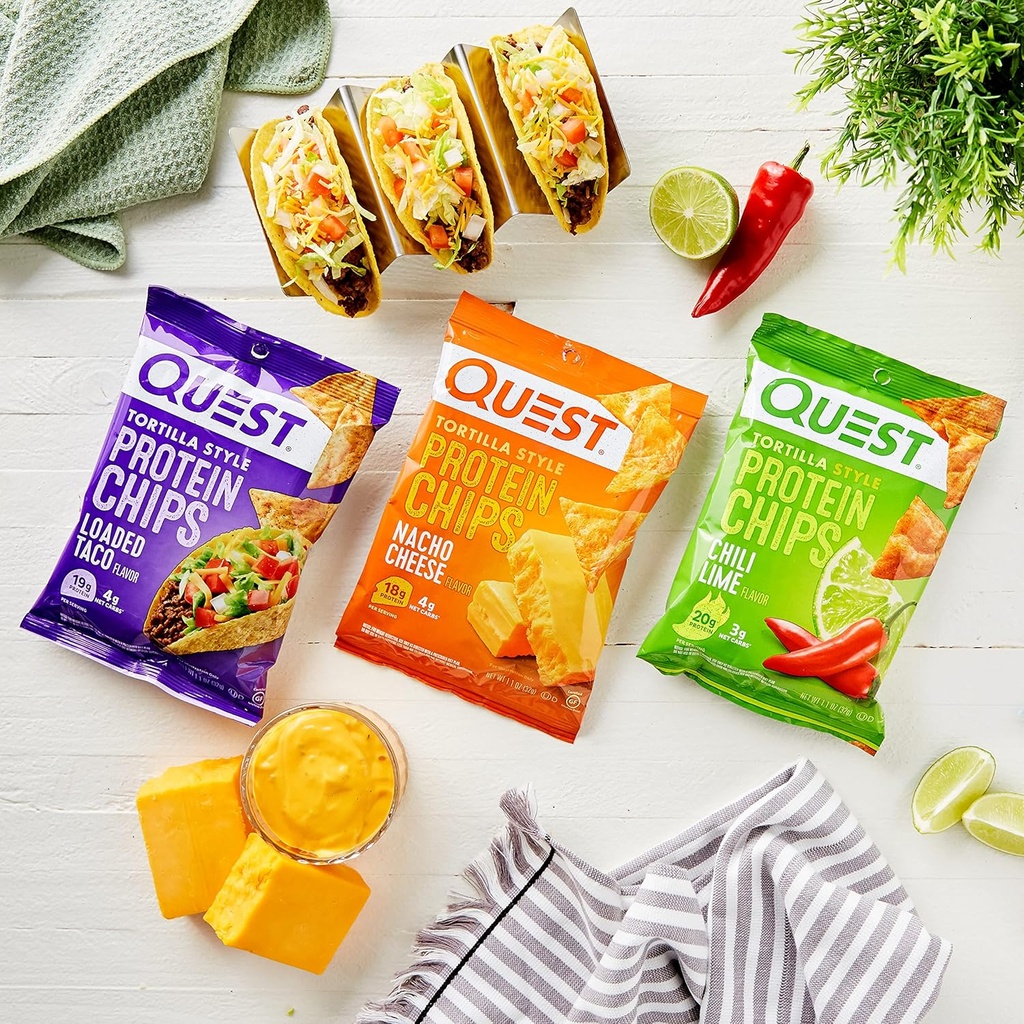 Quest Nutrition Tortilla Style Protein Chips Variety Pack, Chili Lime, Nacho Cheese, Loaded Taco, Low Carb, High Protein, Gluten Free, 1.1 oz (Pack of 12) 4