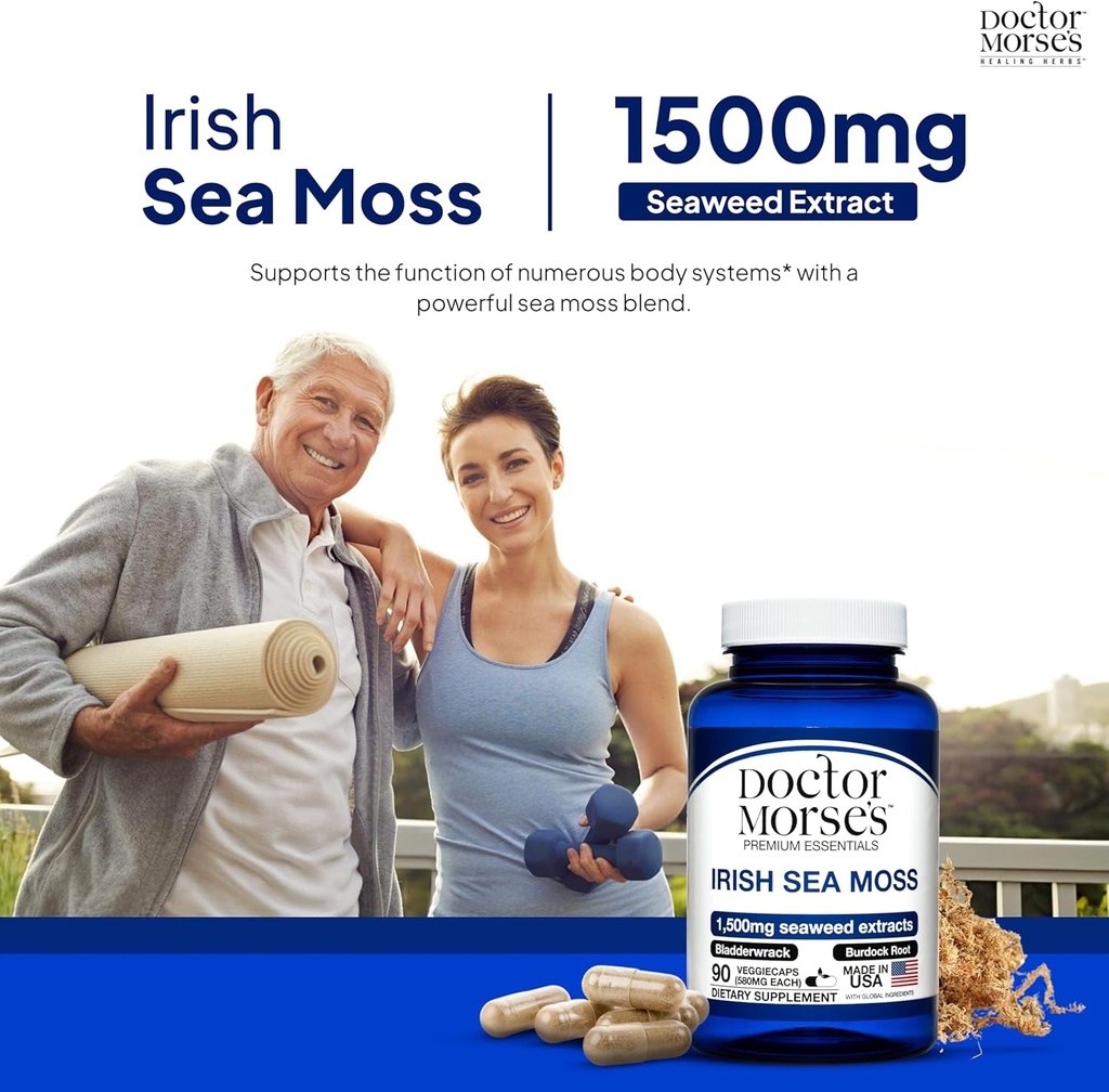 Irish Sea Moss Advanced Supplement Capsules 1500mg, Ultra Potent Seamoss Advanced with Bladderwrack & Burdock Root, Made in FDA-Registered, NSF-Certified Facility, Overall Health Support, 90 Capsules 3
