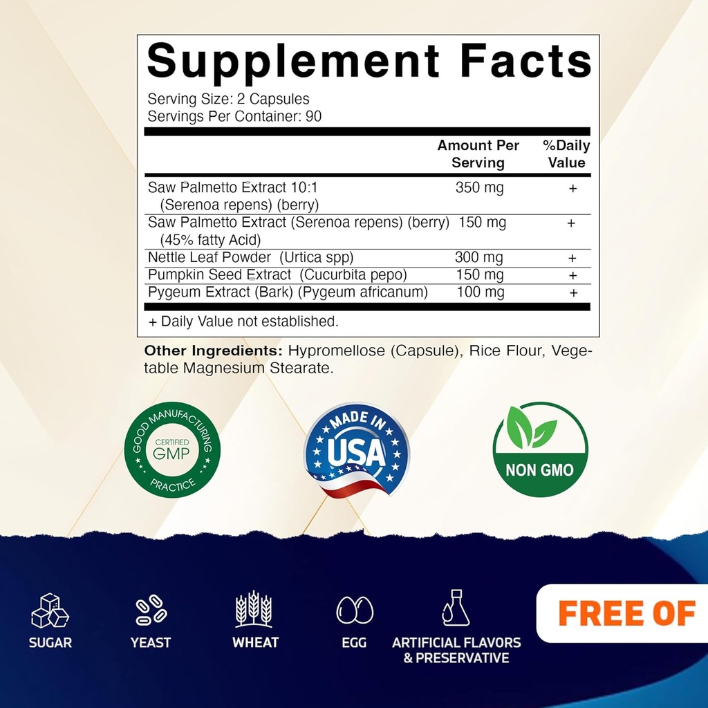 Vitamatic Saw Palmetto Extract for Men & Women 180 Veg Capsules - Made with Pumpkin Seed, Pygeum, Nettle Leaf - Made in The USA - Promotes Healthy Prostate Function 3