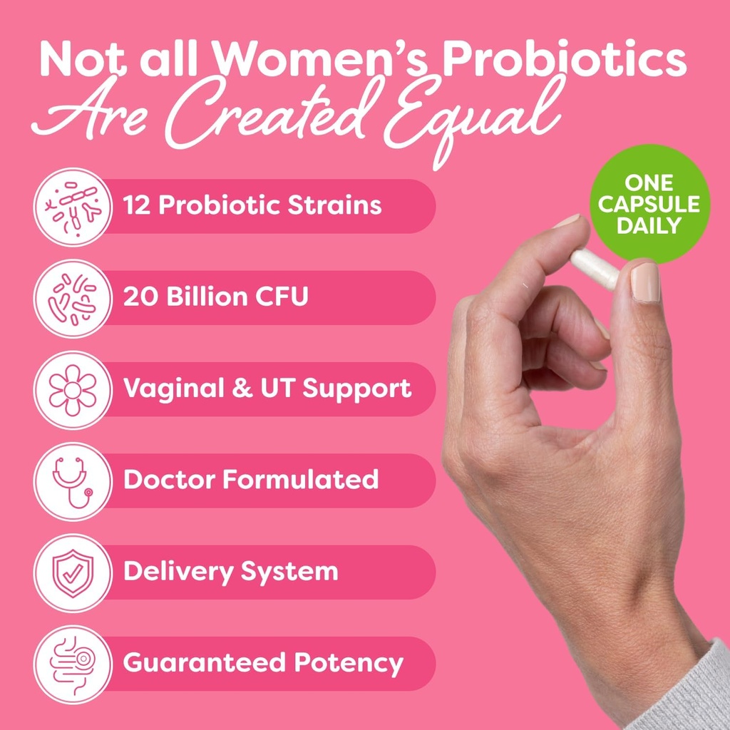 Probulin Womens Probiotic - Vaginal, UT, Gut & Immune Health with Lactobacillus Reuteri - 20 Billion CFU, 12 Probiotic Strains & Prebiotics - 90 Vegan, Gluten Free Capsules for Whole-Body Wellness 3