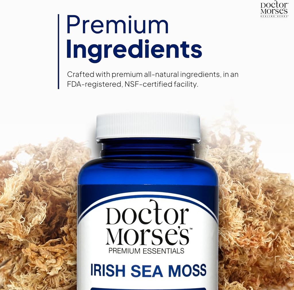 Irish Sea Moss Advanced Supplement Capsules 1500mg, Ultra Potent Seamoss Advanced with Bladderwrack & Burdock Root, Made in FDA-Registered, NSF-Certified Facility, Overall Health Support, 90 Capsules 6