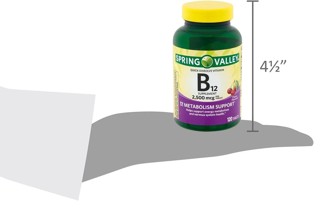 Spring Valley Vitamin B12 Quick-Dissolve Tablets Dietary Supplement | Vitamin B12 2500 mcg | B Vitamins | Vitamin B12 Complex for Women and Men | 120 Tablets Bundle with Lual's 45 Diabetes Decoded 6