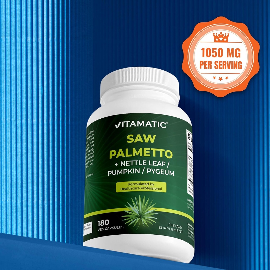 Vitamatic Saw Palmetto Extract for Men & Women 180 Veg Capsules - Made with Pumpkin Seed, Pygeum, Nettle Leaf - Made in The USA - Promotes Healthy Prostate Function 6