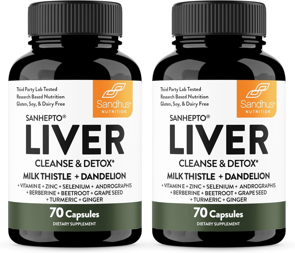 Sandhu's Liver Cleanse Detox & Repair Support | 70 Capsules (Pack of 2) | Herbal Supplement for Liver Health | Milk Thistle Dandelion Root Andrographis with 8 Minerals 2