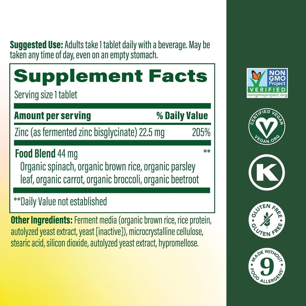 MegaFood Zinc Supplements - Vegan Immune Support Supplement with 22.5 mg High Potency Fermented Zinc - Made with Real Food - Gluten-Free, Kosher - 120 Tablets, 120 Servings 3