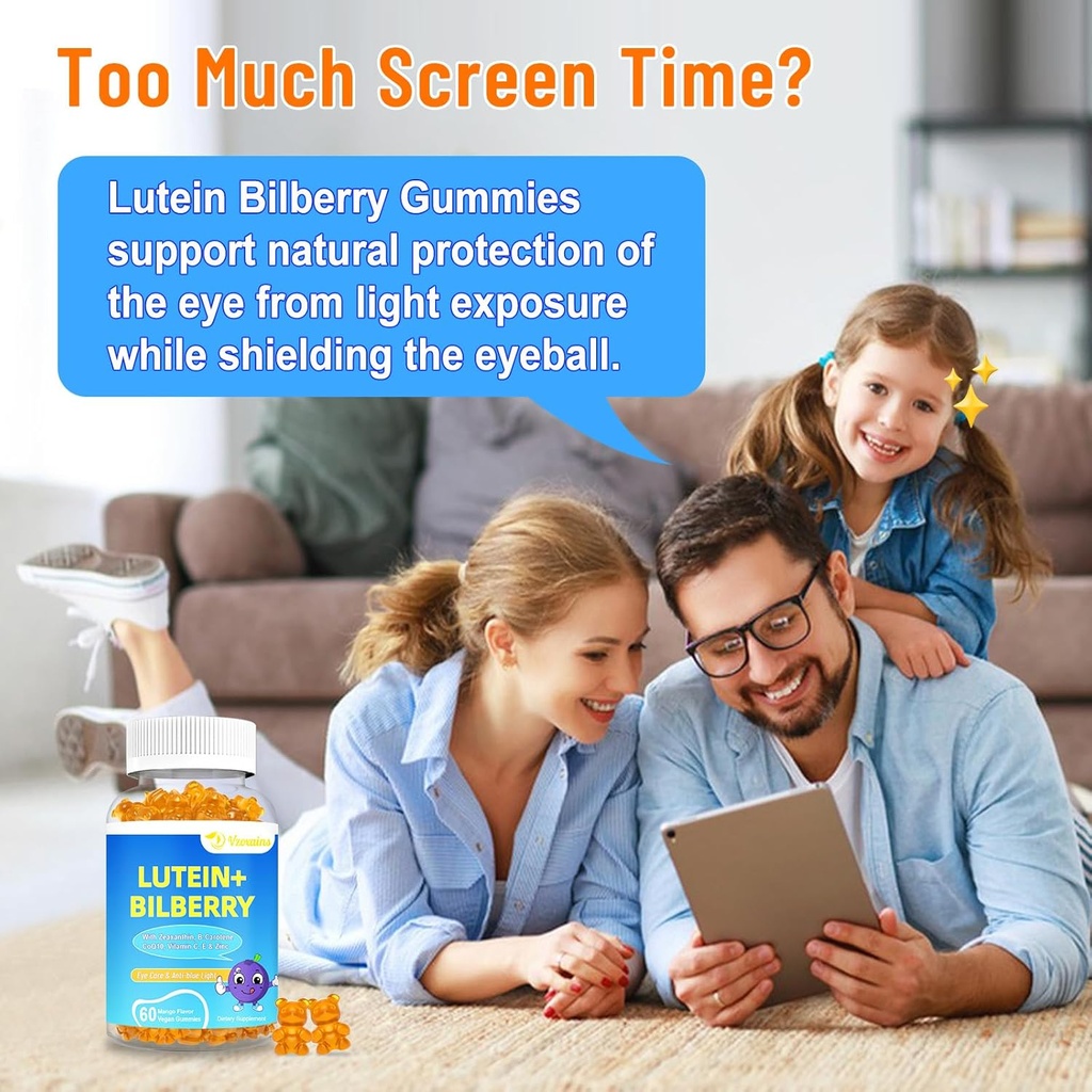 20mg Lutein & Zeaxanthin Gummies with Bilberry, Astaxanthin, Omega 3, Vitamin C, E - Sugar Free Eye Health Supplement for Adults & Kids - Dry Eye Relief, Vision Clarity, Macular Support 5