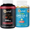 Qunol Ultra CoQ10 200mg Softgels - Ultra High Absorption Coenzyme Q10 Supplement - 2 Month Supply - 60 Count + Fish Oil Omega 3 Mini Softgels, 1000mg Omega 3 EPA + DHA, 3 Month Supply, 180 Count 2