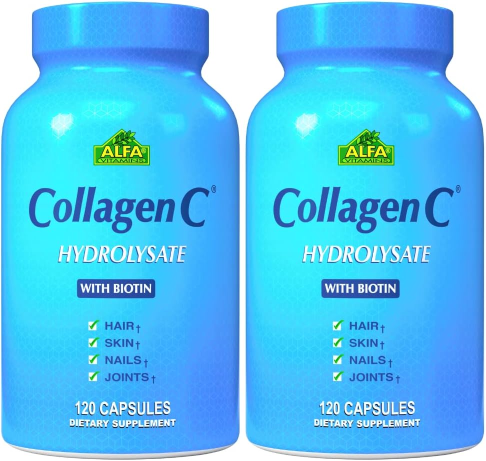 ALFA VITAMINS CollagenC Anti-Aging Nutritional Supplement for - Skin, Nails & Hair Rejuvenation - Supports Bone & Muscle Health - Made in USA - 120 Capsules - 2 Pack 2
