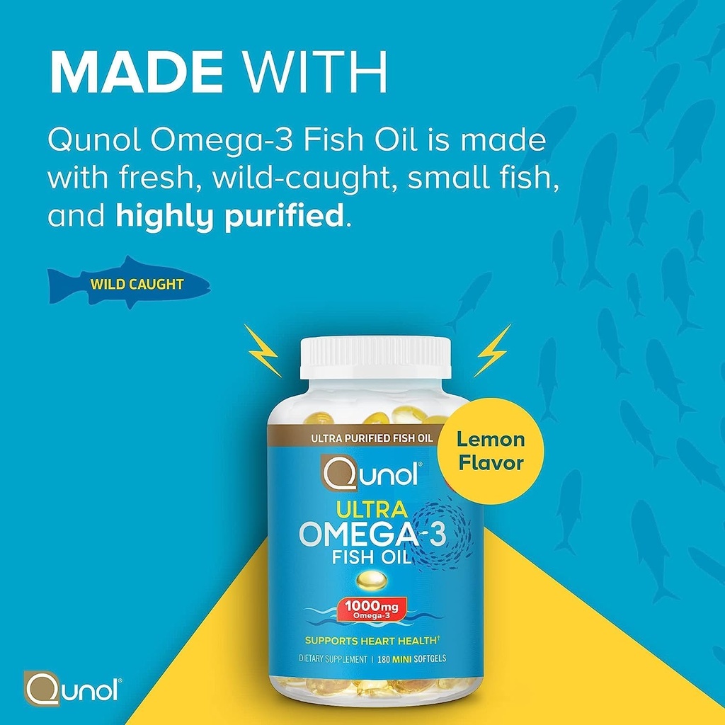 Qunol Ultra CoQ10 200mg Softgels - Ultra High Absorption Coenzyme Q10 Supplement - 2 Month Supply - 60 Count + Fish Oil Omega 3 Mini Softgels, 1000mg Omega 3 EPA + DHA, 3 Month Supply, 180 Count 6