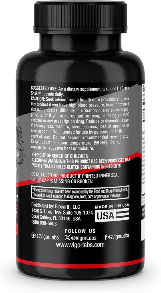 Black Snake by VIGOR LABS - Male Enhancement Capsules (30 Capsules), Boosts Blood Flow, Size and Hardness. Powerful Proprietary Blend of Natural Ingredients. Made in The USA 6