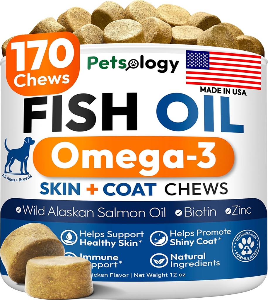 Omega 3 Fish Oil for Dogs - 170 Chews - Omega 3 for Dogs Itchy Skin & Allergy Relief - Skin & Coat Supplement - EPA & DHA Fatty Acids - Dog Anti Shedding & Hot Spot Treatment - Salmon Oil 2
