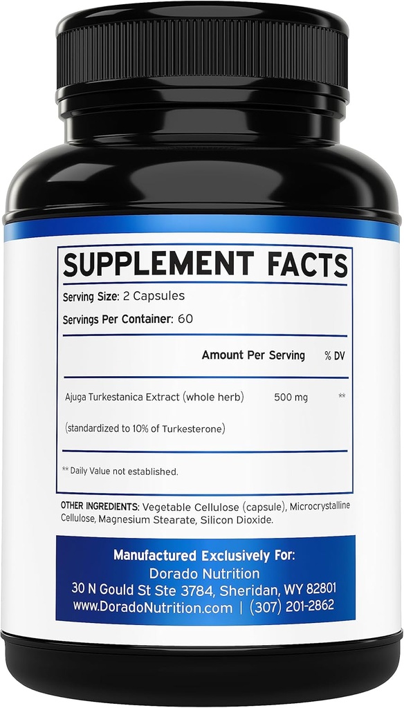 Turkesterone Supplement 500mg (120 Capsules) - Stamina, Drive, Athletic Performance & Muscle Mass - (Ajuga Turkestanica Std. to 10% Turkesterone) (Similar to Ecdysterone) - Non-GMO & Vegan Capsules 3