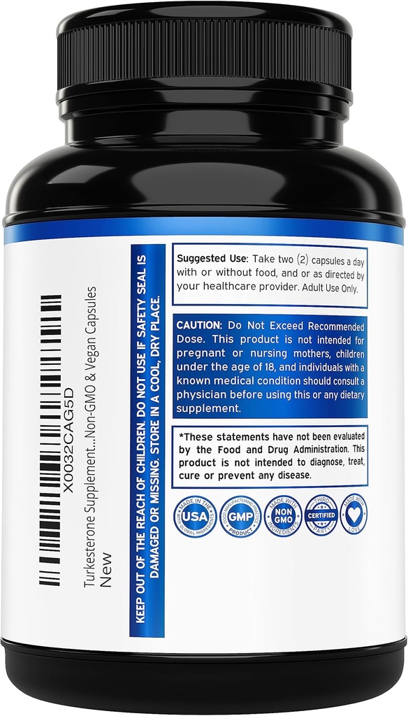 Turkesterone Supplement 500mg (120 Capsules) - Stamina, Drive, Athletic Performance & Muscle Mass - (Ajuga Turkestanica Std. to 10% Turkesterone) (Similar to Ecdysterone) - Non-GMO & Vegan Capsules 4