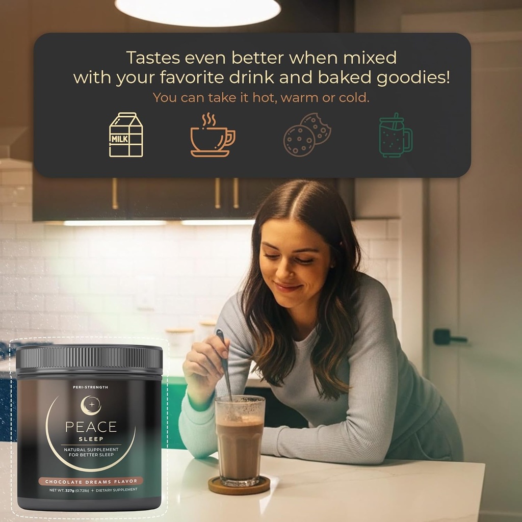 Peace Sleep - Sleep and Recovery Chocolate Powder Drink Mix - Sleep Aid Supplement with GABA, L-Tryptophan, L-Theanine, Glycine - for Tranquil Sleep, Restful Nights, Productive Days - Gluten Free 4