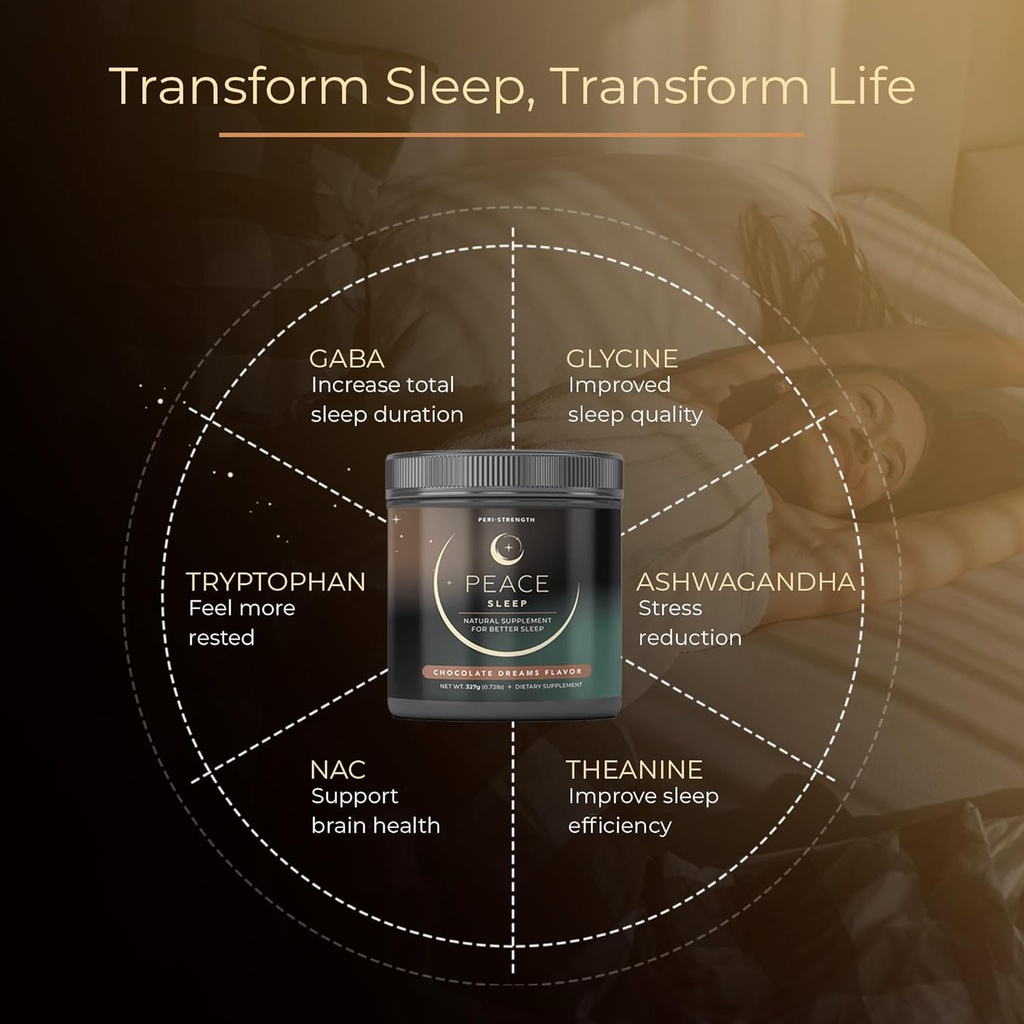 Peace Sleep - Sleep and Recovery Chocolate Powder Drink Mix - Sleep Aid Supplement with GABA, L-Tryptophan, L-Theanine, Glycine - for Tranquil Sleep, Restful Nights, Productive Days - Gluten Free 5