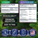(Bundle) L Tyrosine 1000mg & Liposomal Glutathione 1750mg - All-Natural Focus, Energy, and Liver Support - Non-GMO, Gluten-Free, Vegan - 270 Capsules Total 4