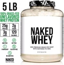 NAKED WHEY 5LB 100% Grass Fed Unflavored Whey Protein Powder - Only 1 Ingredient, Undenatured - No GMO, Soy or Gluten - No Preservatives - Promote Muscle Growth and Recovery - 76 Servings 6