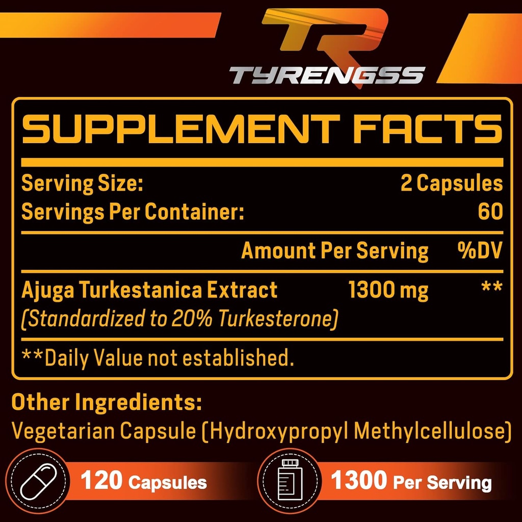 Turkesterone Supplement 1300mg Ultra High Strength (Ajuga Turkestanica Extract Std. to 20% Turkesterone), for Athletic Performance & Muscle Mass,240 Capsules 3