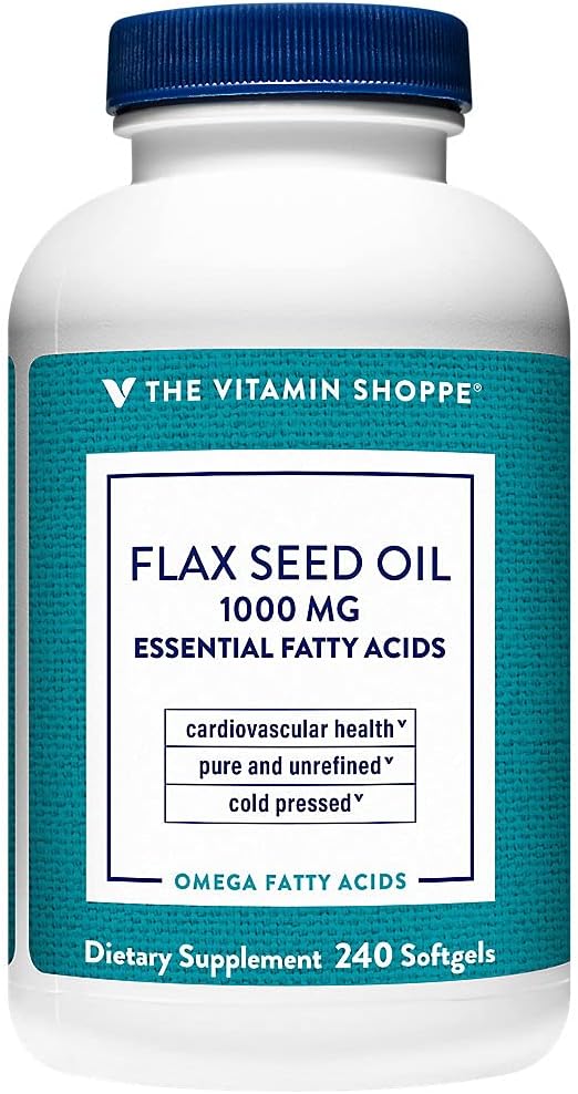 The Vitamin Shoppe Certified Organic Flax Seed Oil 1,000MG, Essential Fatty Acid That Supports Cardiovascular Health, Unrefined & Pesticide Free, Cold Pressed Flax Seed Oil (240 Softgels) 2
