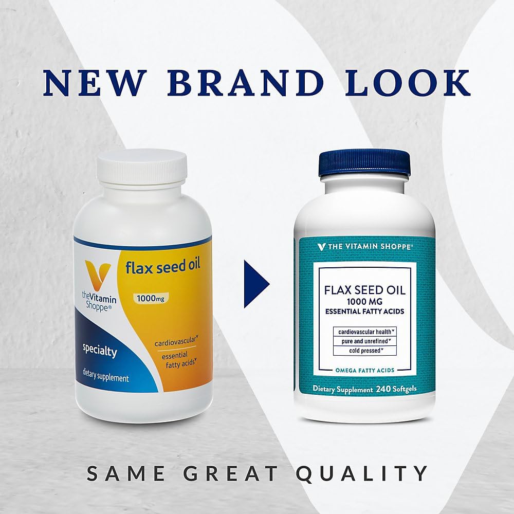 The Vitamin Shoppe Certified Organic Flax Seed Oil 1,000MG, Essential Fatty Acid That Supports Cardiovascular Health, Unrefined & Pesticide Free, Cold Pressed Flax Seed Oil (240 Softgels) 3