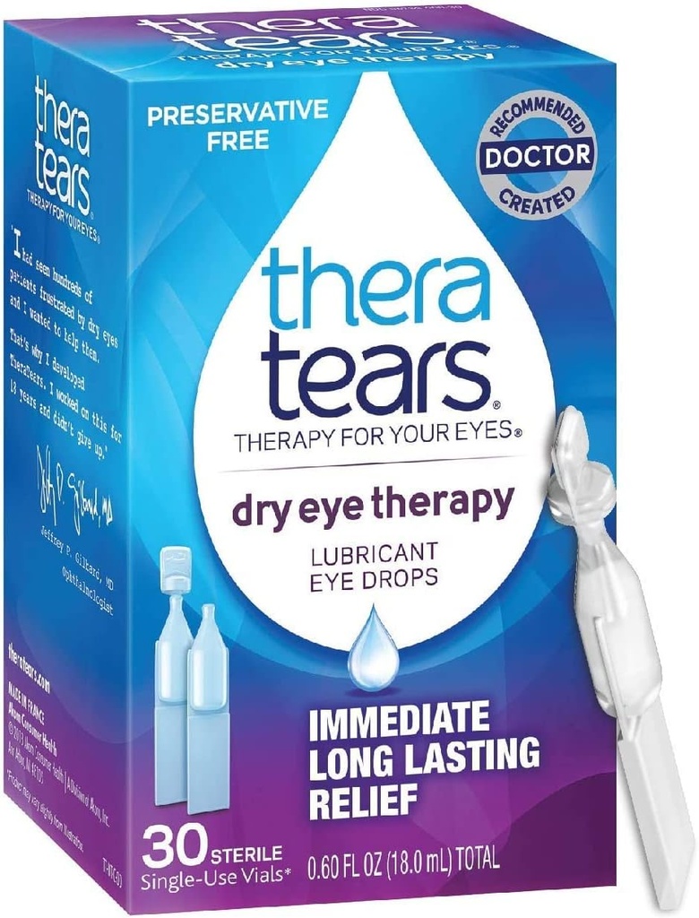 TheraTears 1200mg Omega 3 Supplement for Eye Nutrition, Organic Flaxseed Triglyceride Fish Oil & Dry Eye Therapy Lubricating Eye Drops for Dry Eyes, Preservative Free Eye Drops 6