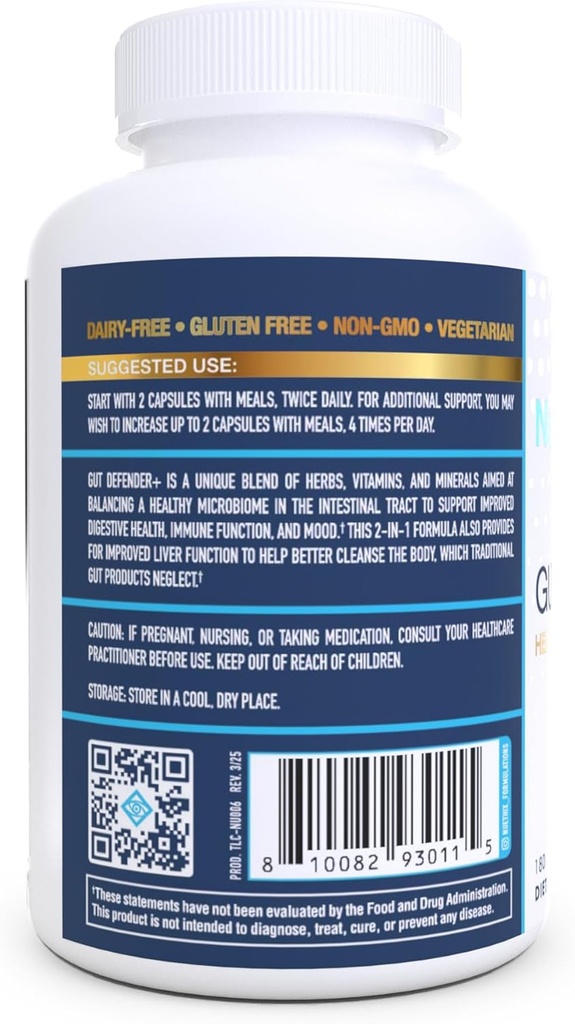 NuEthix Formulations Gut Defender+ Microbiome Balance Dietary Supplement, 180 Capsules, 90 Servings 3