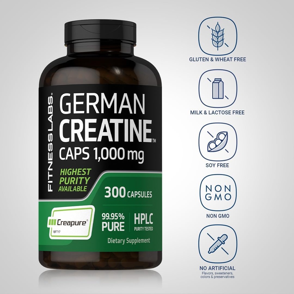 Fitness Labs German Creatine Monohydrate | 1000mg | 300 Capsules | Supplement for Women and Men | Non-GMO, Gluten Free 4