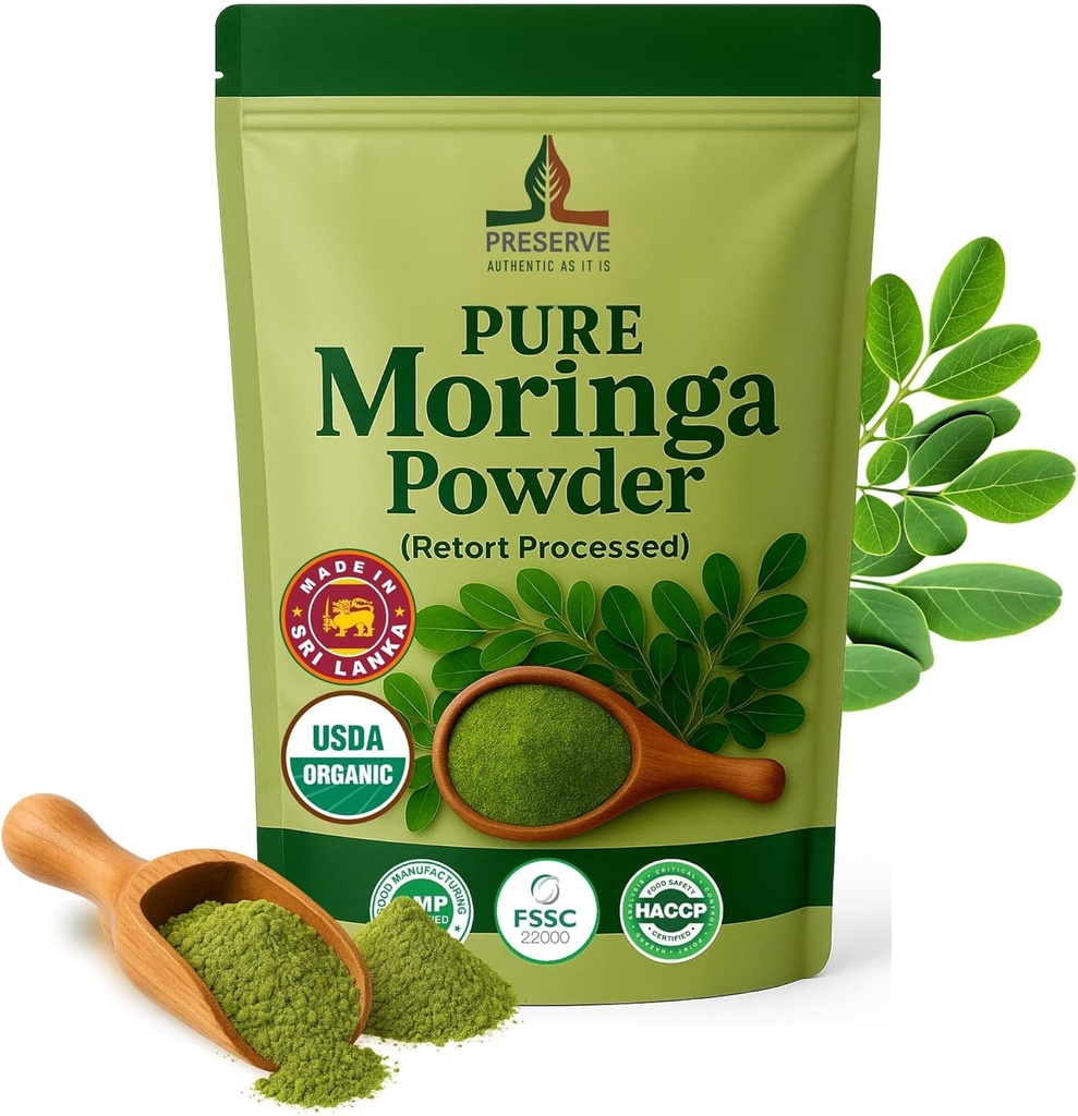 Pure Moringa Powder Retort Processed Oleifera Moringa Leaf Powder | Gluten-Free and Vegan | Perfect for Smothies, Drinks, Tea & Receips. Pure Super Green Food, 113g. 2