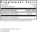Allergy Research Group Kidney Beef Supplement - Natural Glandular, Freeze-Dried, Bovine, Lyophilized, Beef Organ, Vegetarian Capsules - 100 Count 3