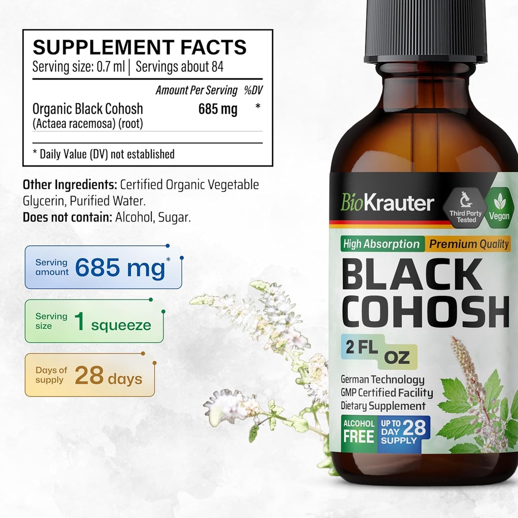 BIO KRAUTER Black Cohosh Root Tincture - Vegan Black Cohosh Supplements Women Support - Alcohol and Sugar Free - 2 Fl.Oz. 4