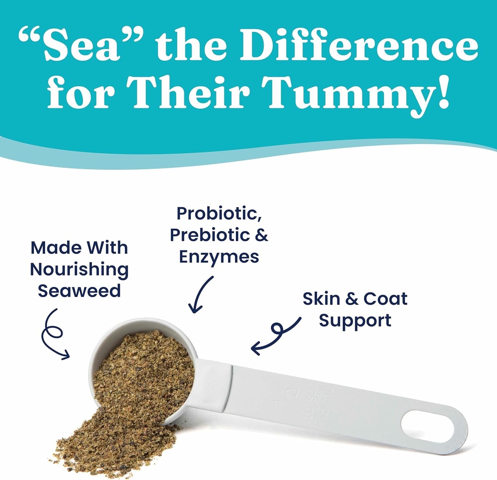 Solid Gold SeaMeal Cat Probiotic & Dog Probiotics for Digestive Health - Kelp Powder Dog & Cat Multivitamin Supplement w/Prebiotics & Digestive Enzymes for Skin, Coat, & Gut + Immune Support - 3.5oz 3