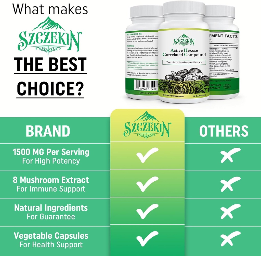 Active Hexose Correlated Compound 1500 mg Supplement, Natural 8 Mushroom Extract Supplement, Immune System, Liver Function, Natural Killer and T Cells Activity, 180 Veggie Capsules 4