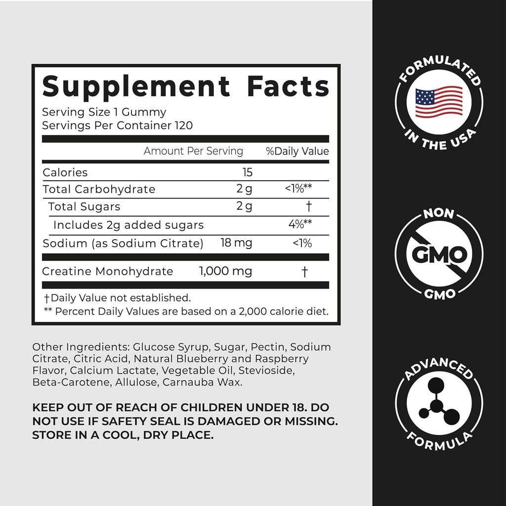 PurePremium Creatine Supplements for Men/Women - Non-GMO Creatine Monohydrate Gummies 5g for Strength, Endurance Support, Muscle Recovery - 120 Gummies 4